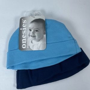 Onsies Gerber Baby Boy Hat Beanies Set of 2 Blue NWT Newborn/0-6 Months